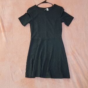 Dark Green Ribbed Short Sleeve Dress